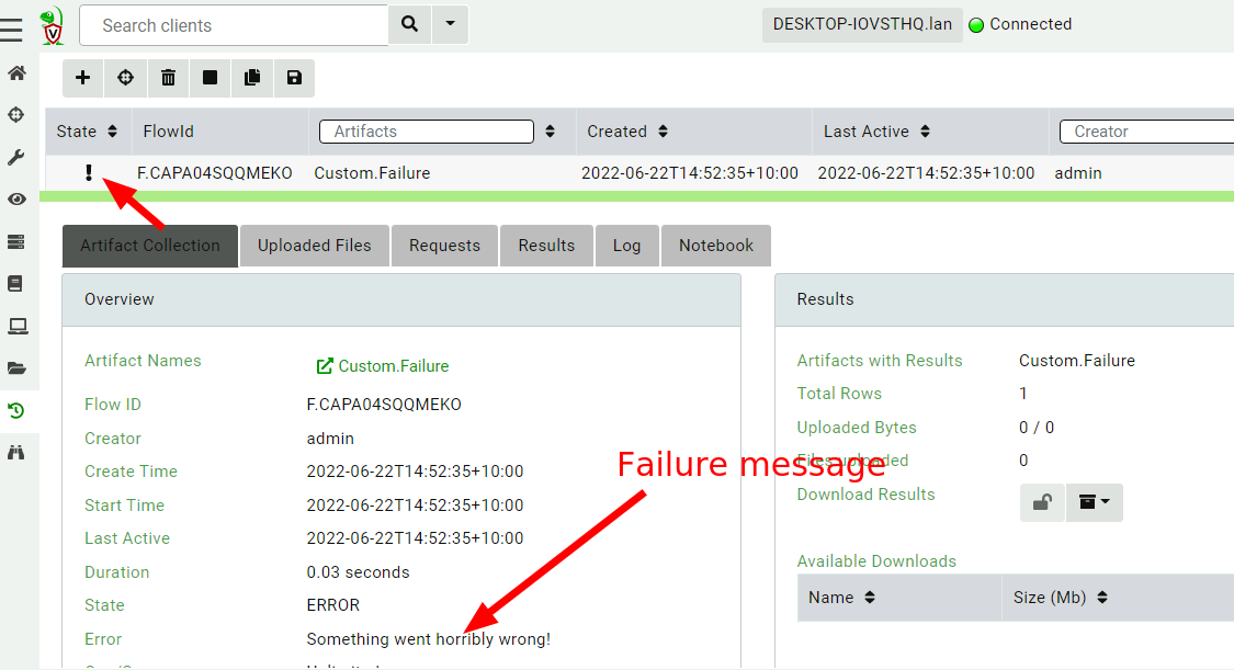 A failed VQL query