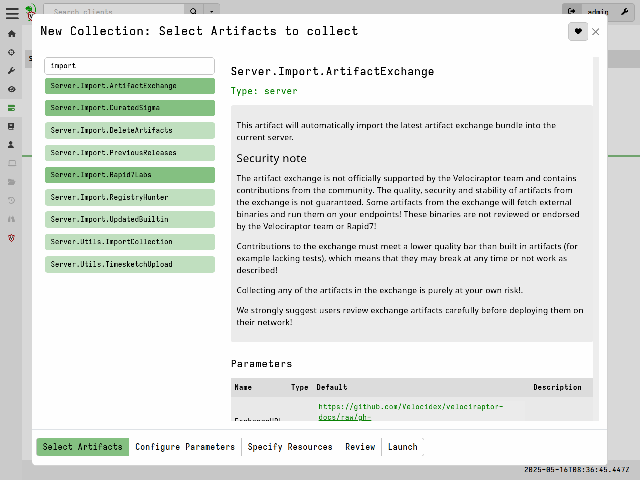 Running server import artifacts