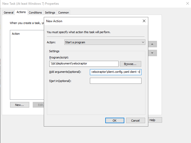 Specifying task action