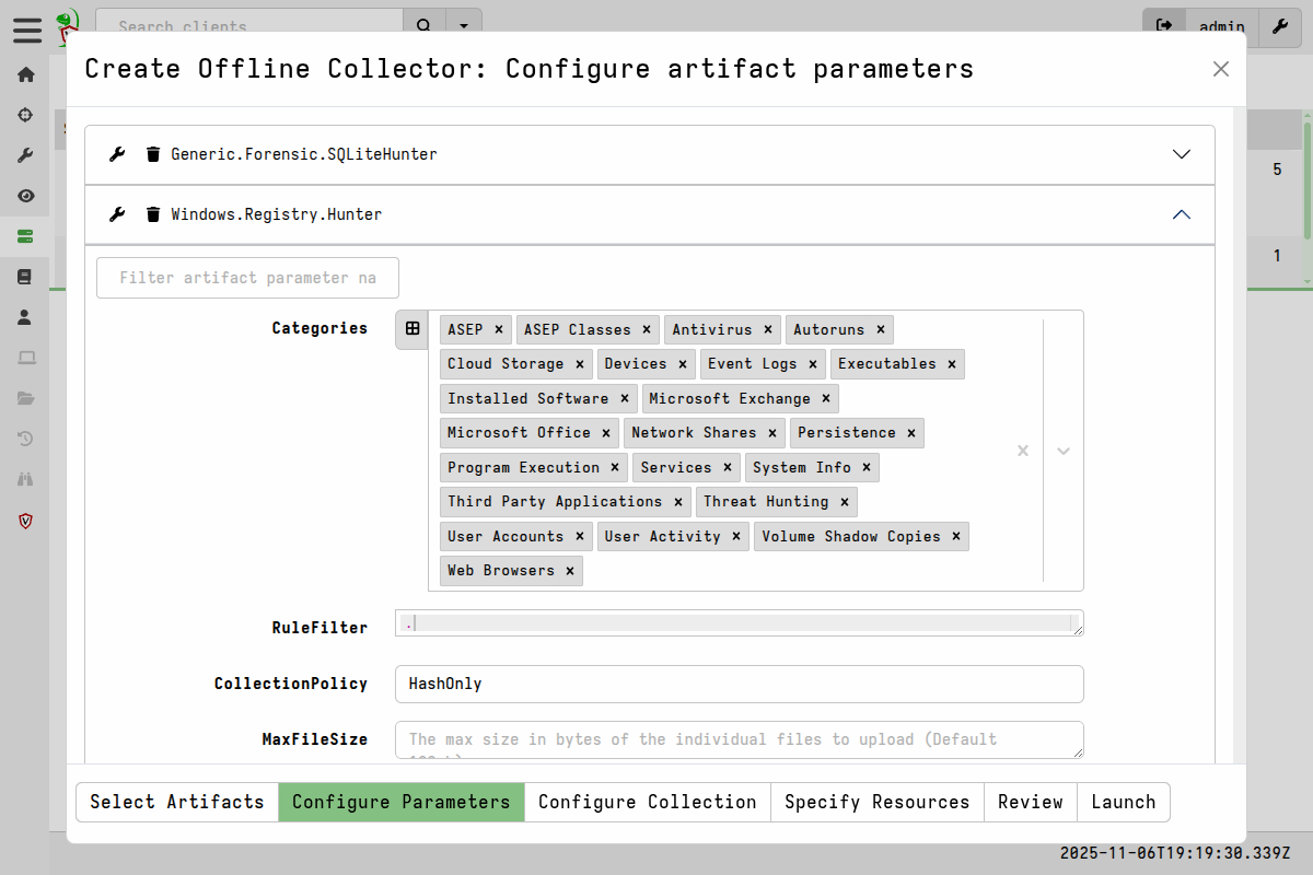 Offline Collector parameters configuration
