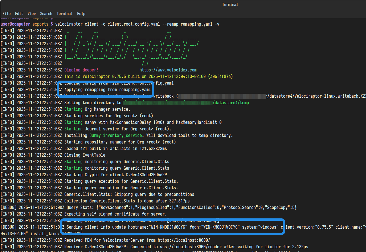 Virtual client connecting to the server
