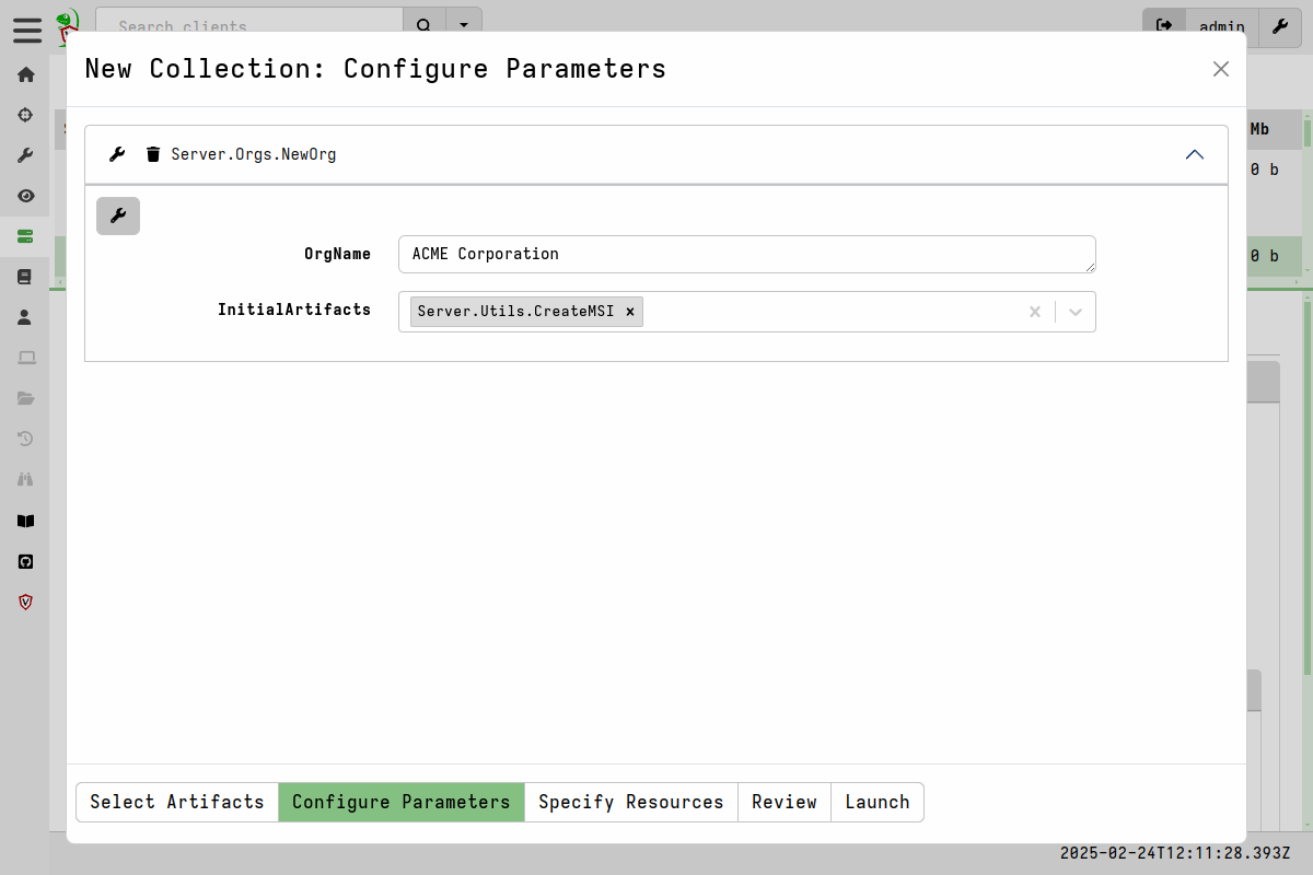 Specifying parameters for new Org