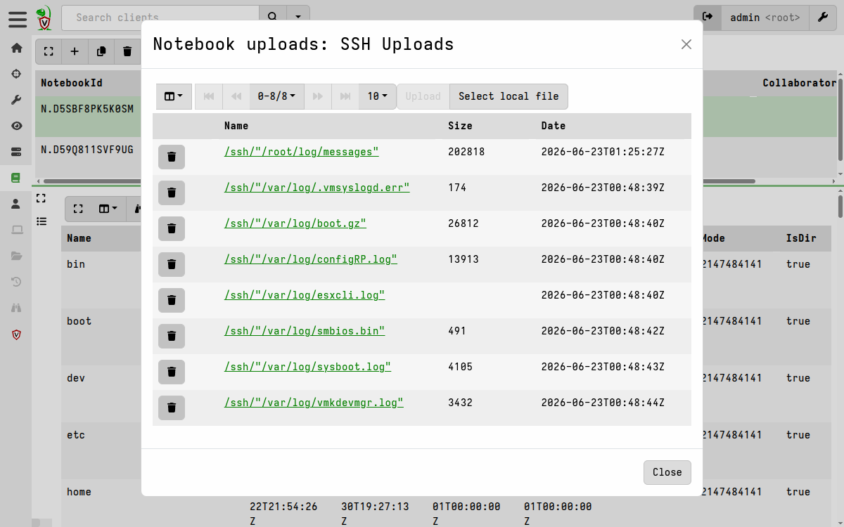 Collected files in Notebook Uploads