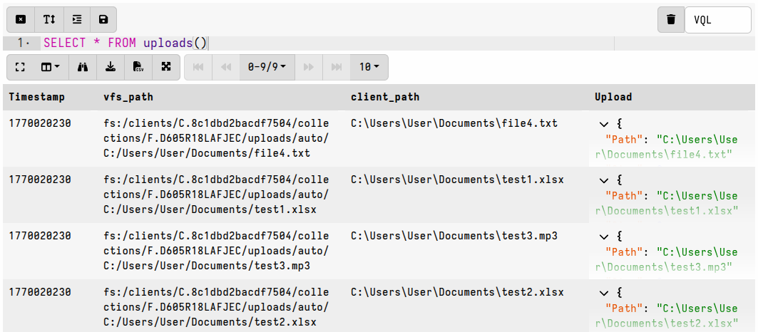 Listing a collection’s uploads in a notebook