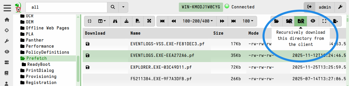 VFS recursive download button