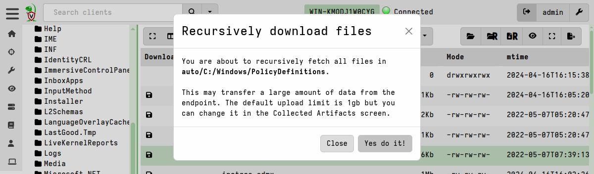 Recursive download warning message