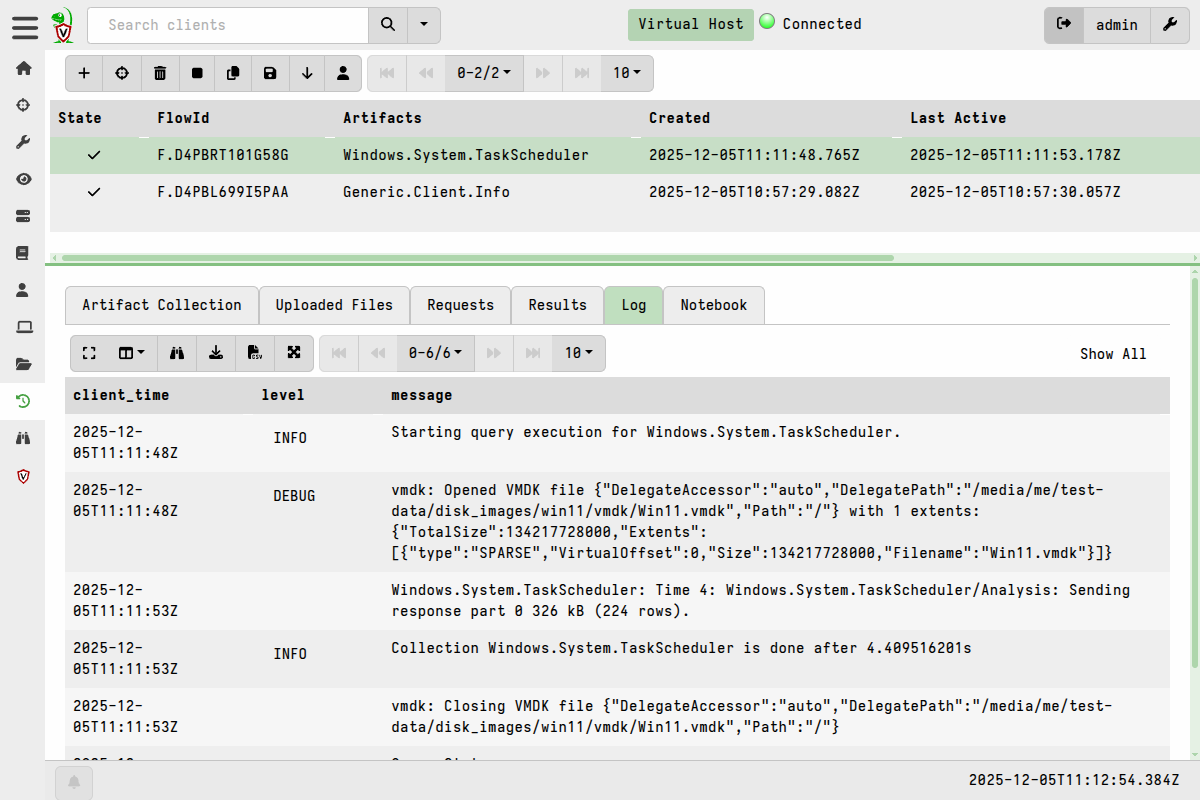 Artifact collection logs