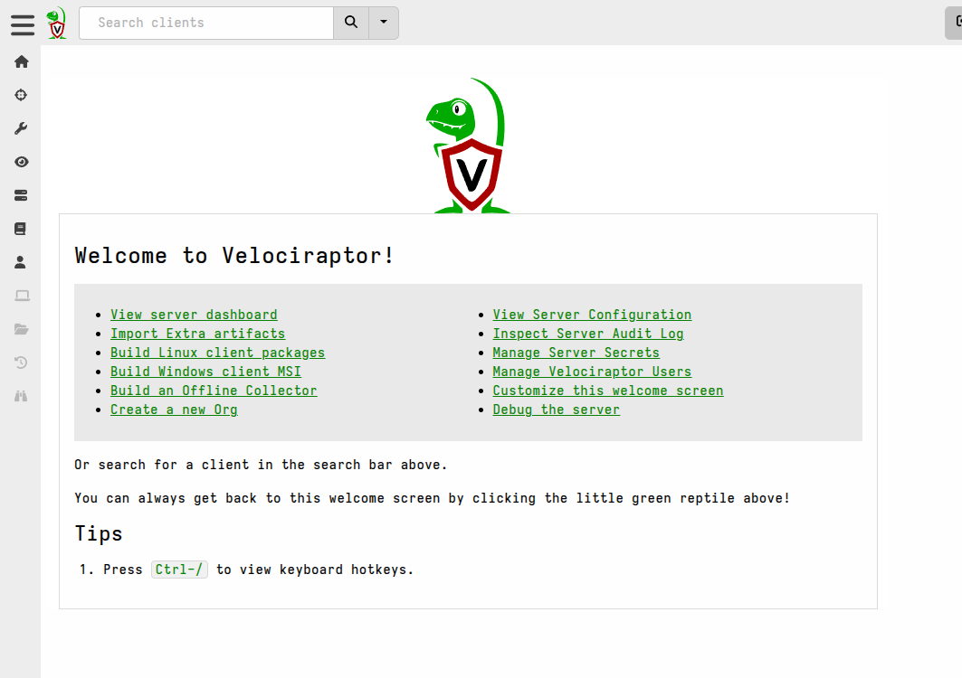The Velociraptor Welcome Screen