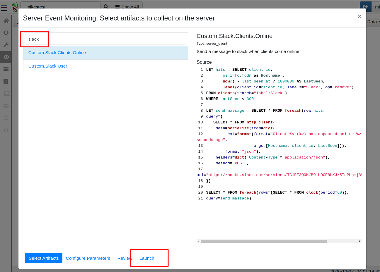 Adding a server event artifact