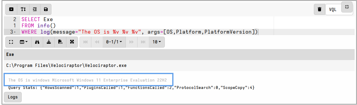 Adding a log message to a query