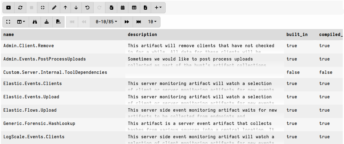artifact_definitions query