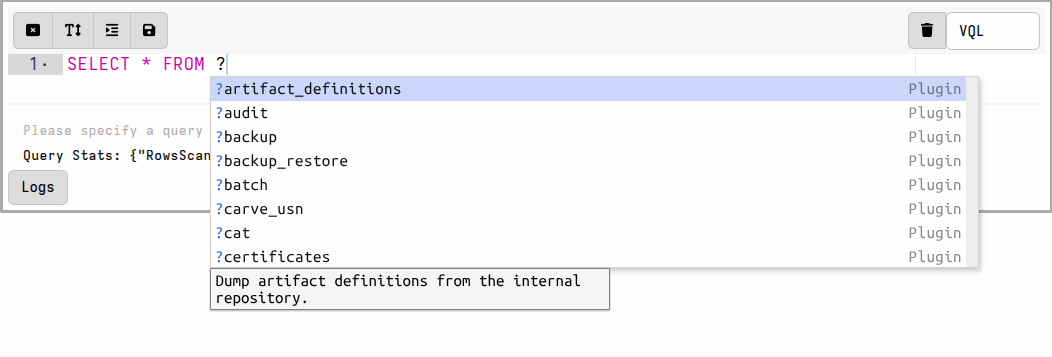 VQL Plugin Completions