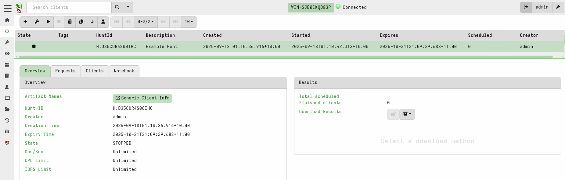 Creating an empty hunt