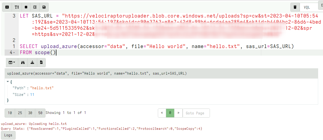Test the SAS Policy by uploading a small file in the notebook